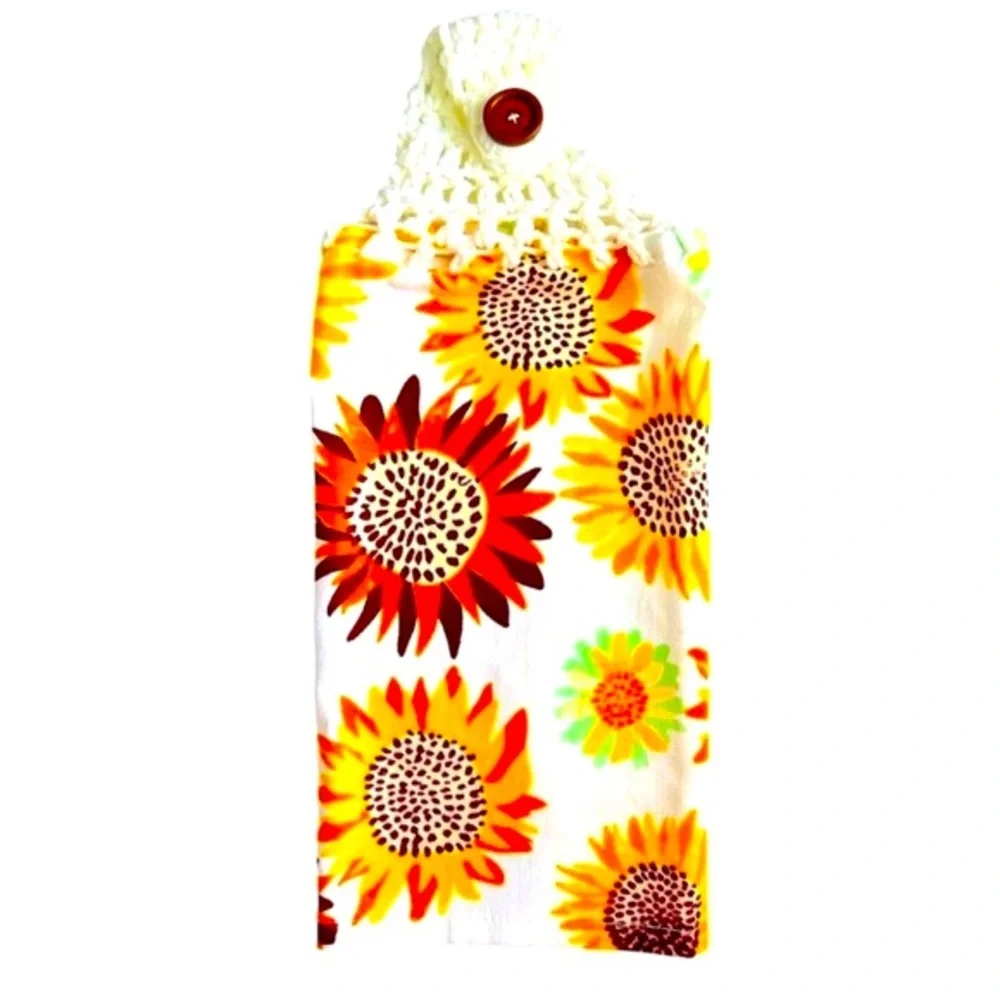 Hand Crafted Colorful Sunflowers Hanging Hand Towel Crochet Top